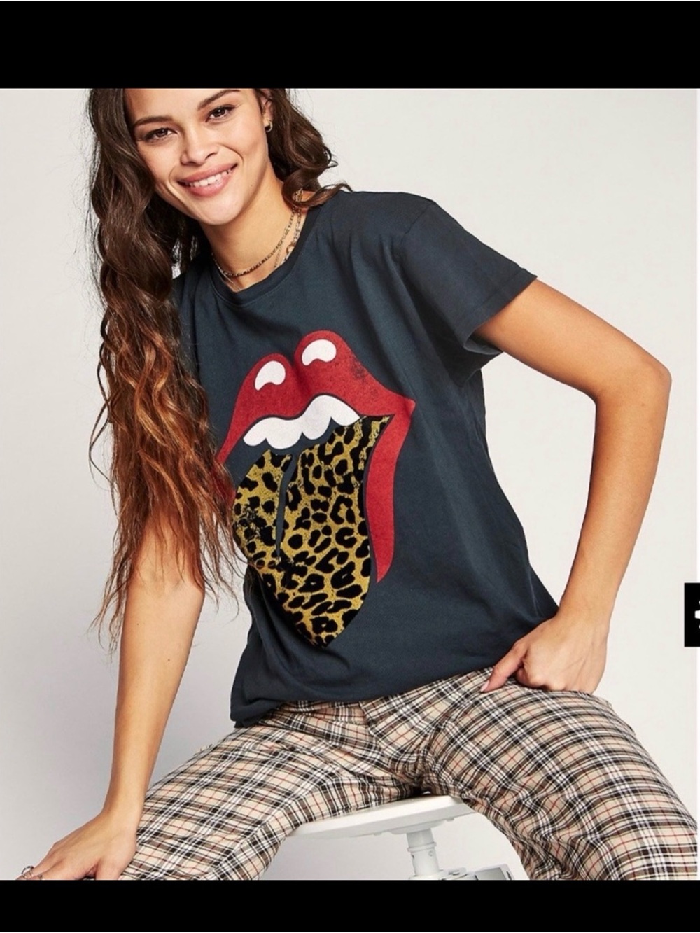 Daydreamer X Free People Rolling Stones Flocked Leopard Tongue Tee Ash L